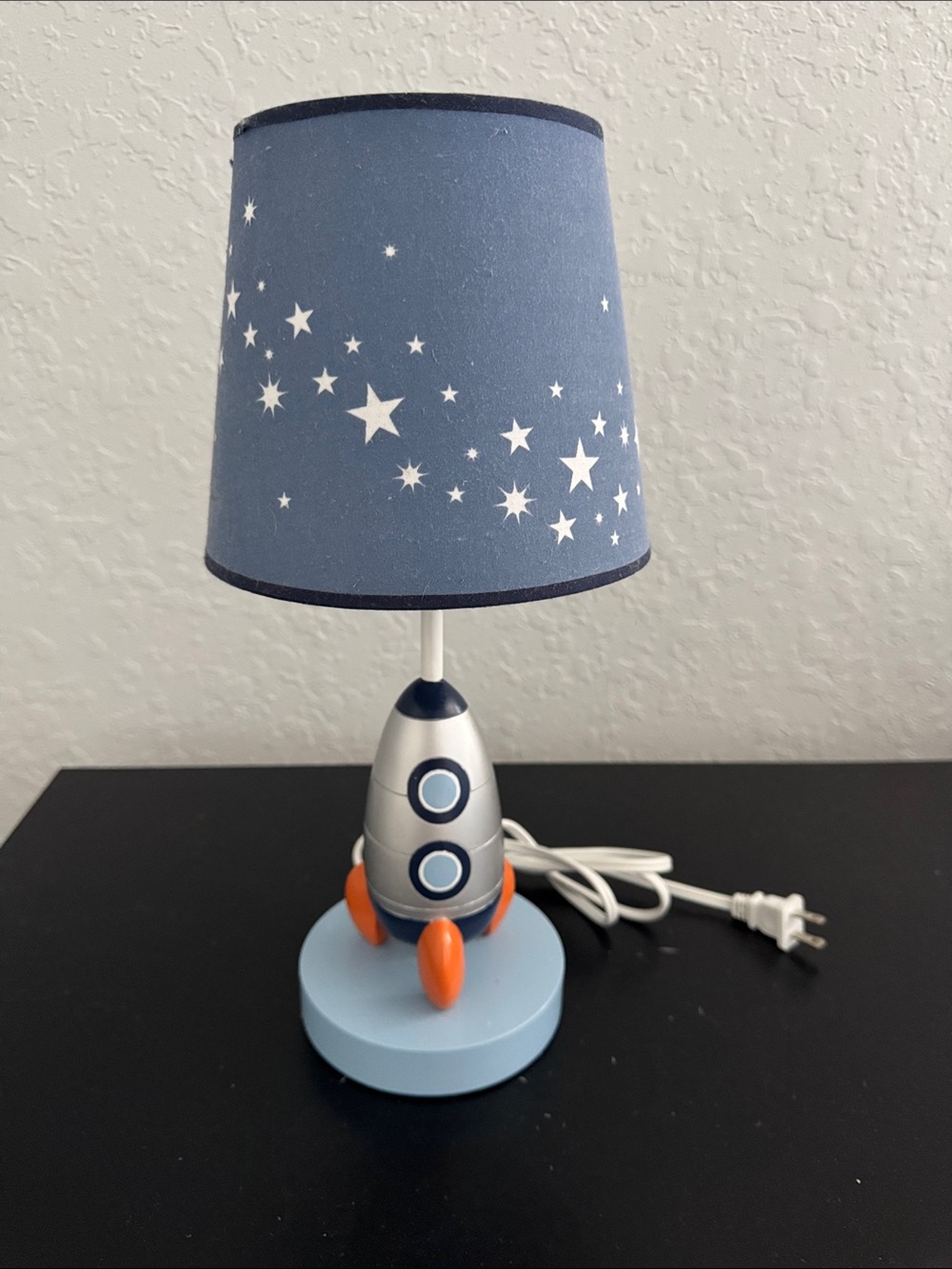 Space Rocket Kids Table Lamp in Blue by